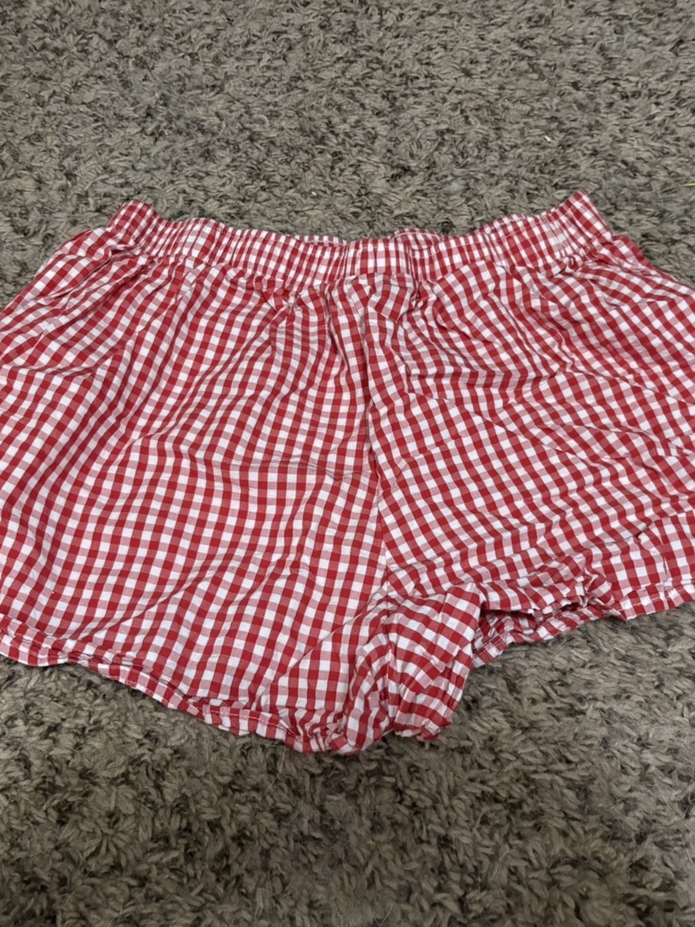 Women's Red Gingham Elastic-Waist Athletic Shorts